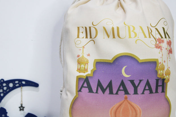 Personalised eid sacks / eid ramadan gift bags, eid gift for kids / ramadan eid mubarak party gift bags / personalised eid gift bag sacks