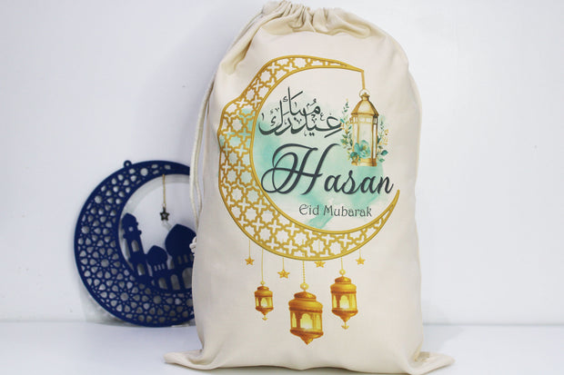 Personalised eid sacks / eid ramadan gift bags, eid gift for kids / ramadan eid mubarak party gift bags / personalised eid gift bag sacks