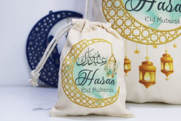 Personalised eid sacks / eid ramadan gift bags, eid gift for kids / ramadan eid mubarak party gift bags / personalised eid gift bag sacks