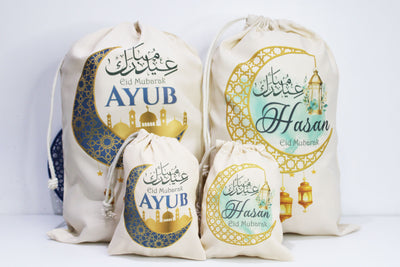 Personalised eid sacks / eid ramadan gift bags, eid gift for kids / ramadan eid mubarak party gift bags / personalised eid gift bag sacks